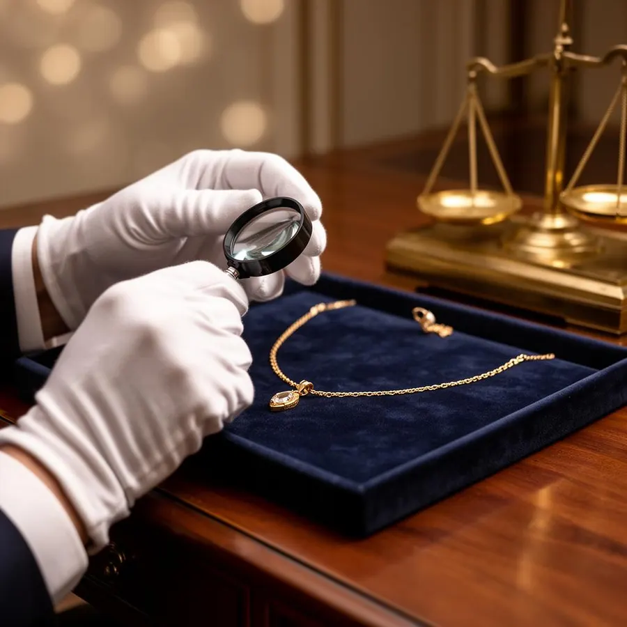 Expert taxeert gouden ketting met loep en weegschaal in Zwolle